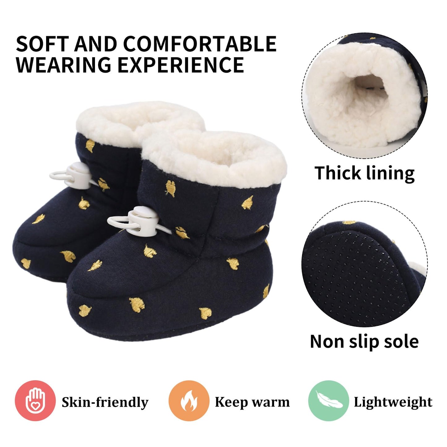 Tolaler Baby Newborn Fleece Booties Unisex, Thickened Lining, Warm Baby Winter Shoes, Adjustable Non-Slip with Soft Sole, Baby Booties/Everyday Wear (0–18 Months)