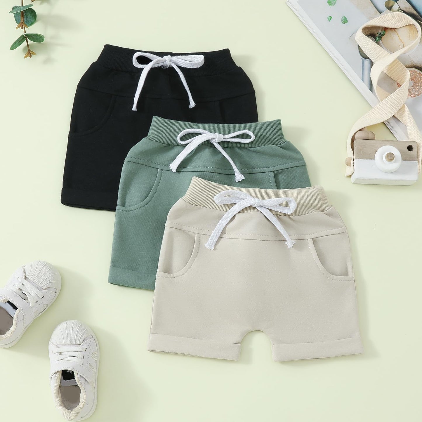 Himllauen Baby Jungen Shorts 3er-Pack Sommer Einfarbig Shorts 0-3 Jahre Kinder Kurze Hosen