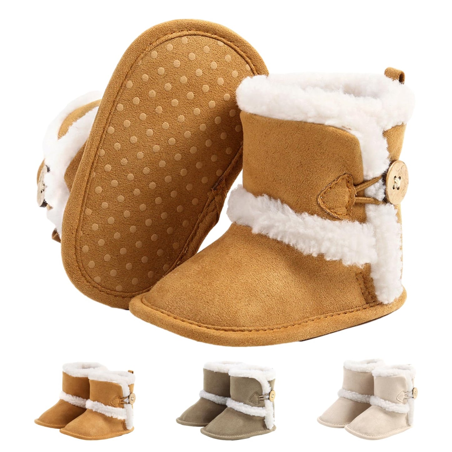Baby Newborn Fleece Bootie, Winter Warm Non-Slip Soft Sole Winter Shoes, Sock Shoes, Cute Adjustable Crawling Shoes, Prewalker Boots for Girls and Boys, Toddler Size 0-18 Months