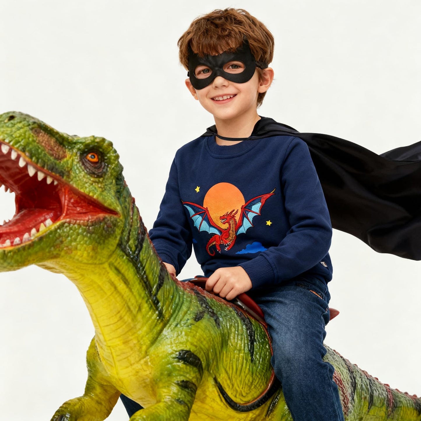 Dinopjs Boys' Jumper, Boys' Warm Sweatshirts, Classic Cartoon Animals, Tractor, Dino, Flying Dragon Knight, Rainbow, Polar Bear Christmas Tree, Cotton Sports Shirts for Children 2-9 Years