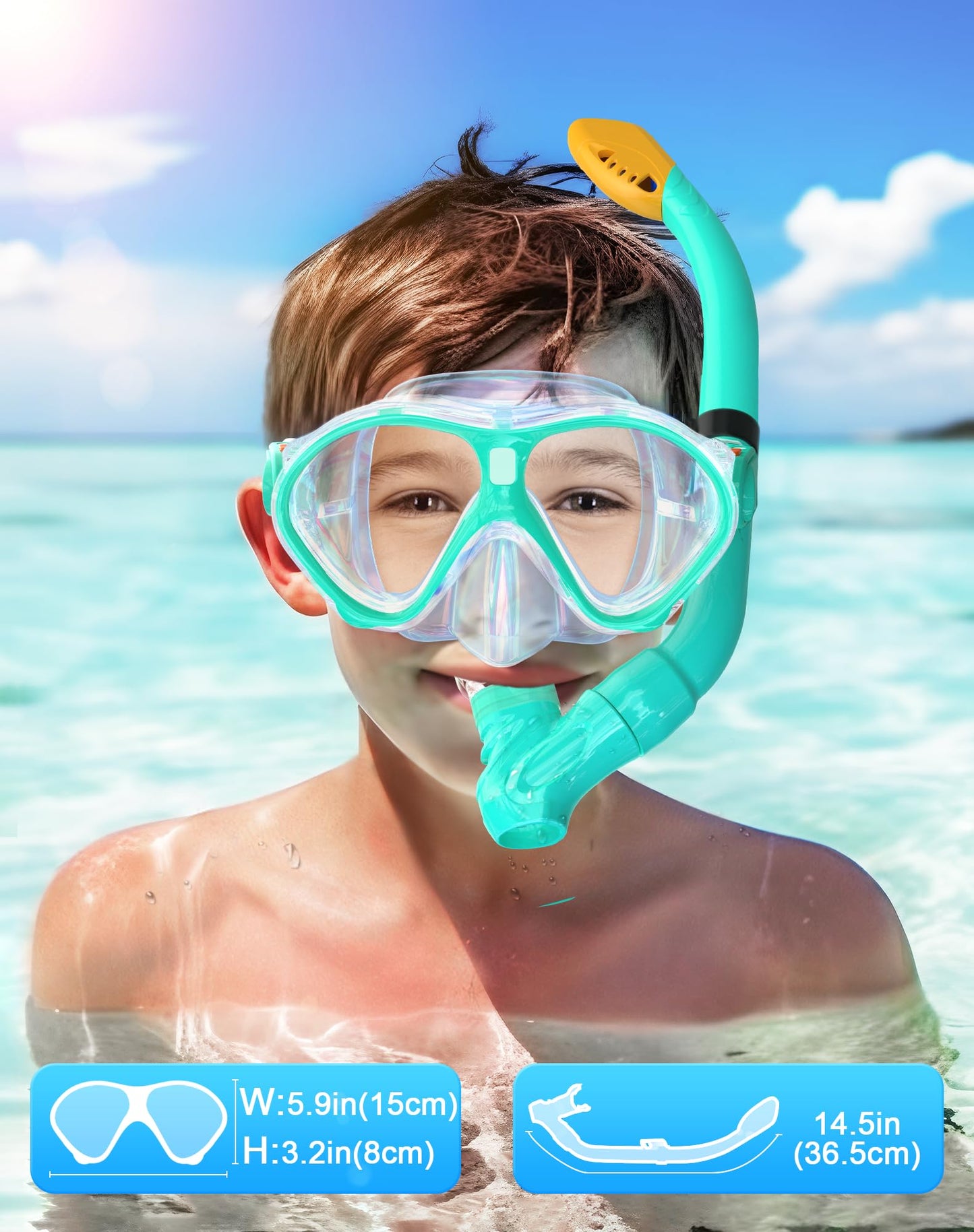 Gintenco Schnorchelset Kinder, Taucherbrille Kinder mit Schnorchel Anti-Fog Panorama-Weitsicht, Anti-Leck schnorchelmaske,Tauchmaske für Schwimmen Schnorcheln 4-16 Jahre