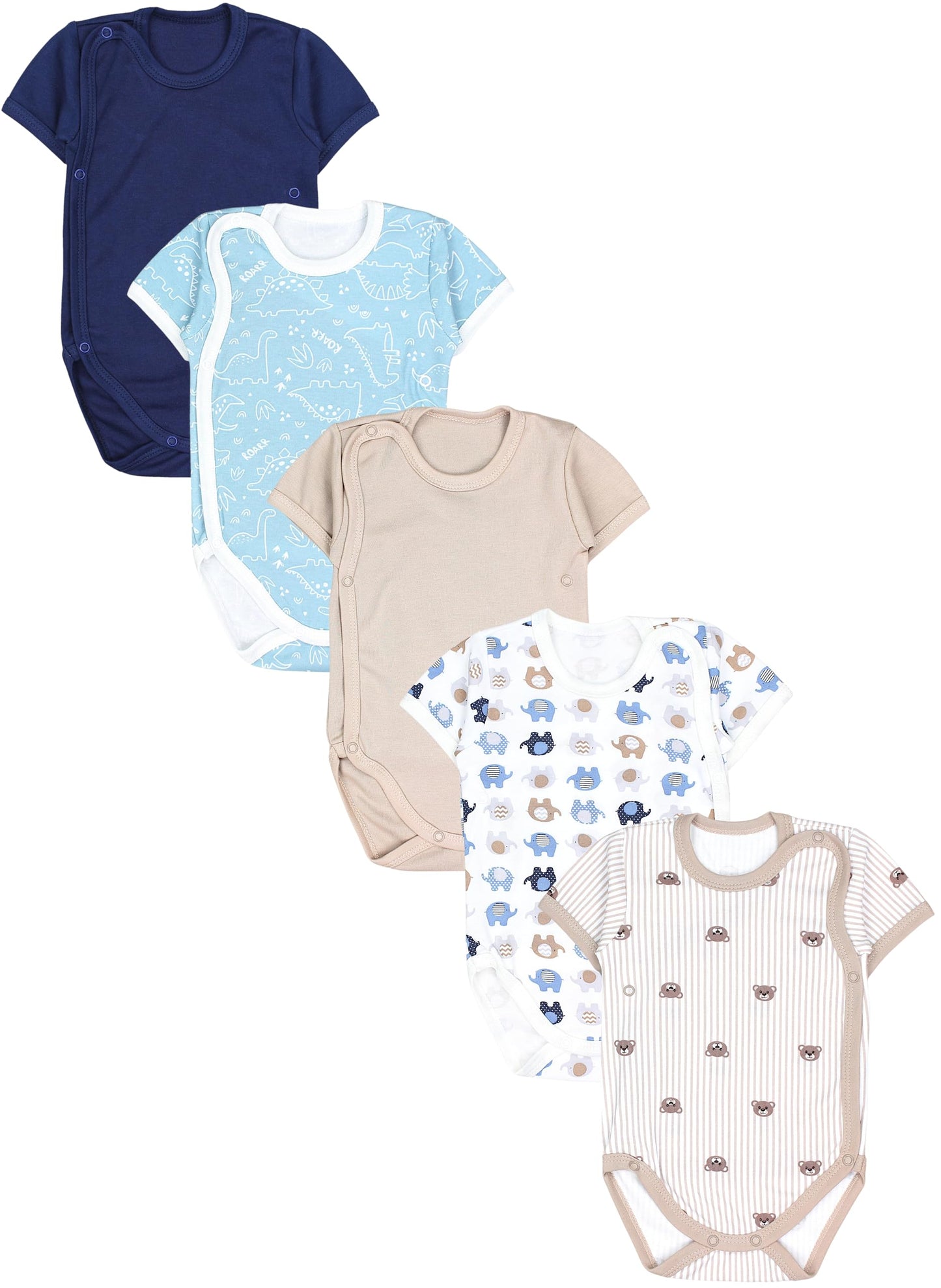 TupTam Baby Body Kurzarm Jungen – Wickelbody Kurzarm aus Baumwolle im 5er Set – OEKO-TEX Zertifiziert