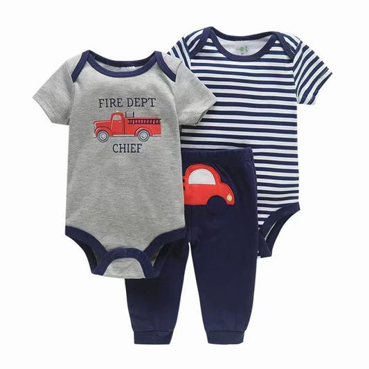 3pcs Baby Clothing Set Baby Boys Girls Clothes Outfit Short Sleeve Bodysuit Romper + Pants Newborn Toddler Soft Baby Set