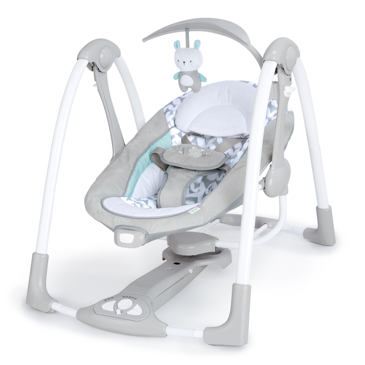 Ingenuity Hugs & Hoots zusammenklappbare & tragbare Babyschaukel, 5 Schaukelgeschwindigkeiten, 8 Melodien, 3 Naturgeräusche, Lautstärkeregulierung und Spielzeugbügel, ab der Geburt bis 9kg