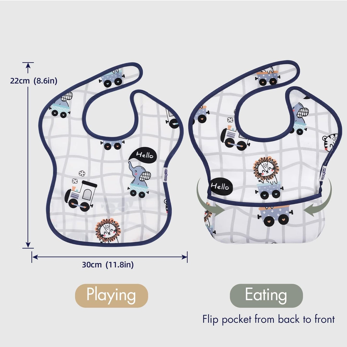 Soarwg Kids Baby Bib Set 5 pcs. Toddler Feeding Bibs with Catch Tray, Velcro Fastener Super Light Waterproof Washable Dirt-resistant