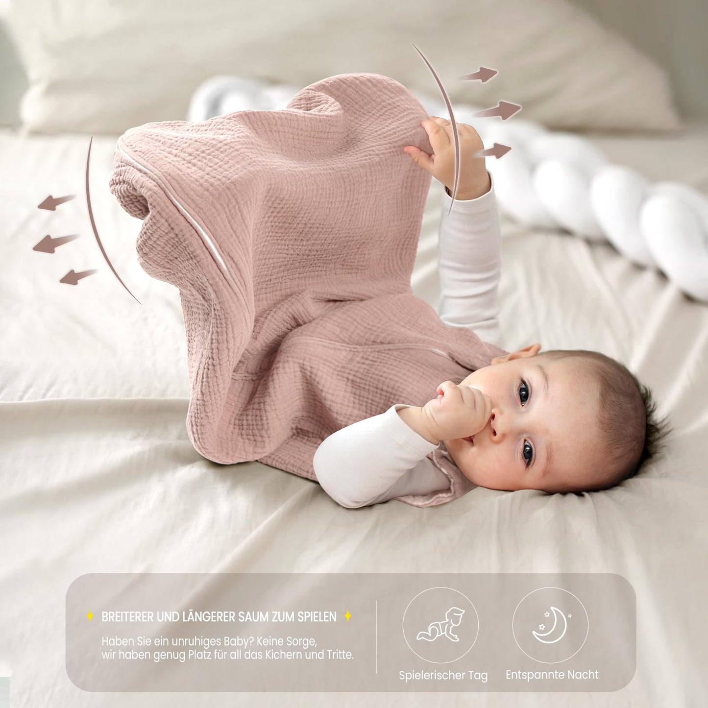 lulumoon Baby Sleeping Bag for 3-9 Months: Muslin Sleeping Bag Baby for Boys and Girls - Cotton Baby Sleeping Bag for 70 cm All-Year Children's Room