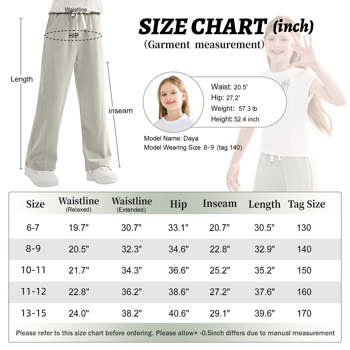 Rolanko Girls' Elastic Waistband Joggers, Loose Fit, Kids' Sports Sweatpants, Casual Comfort