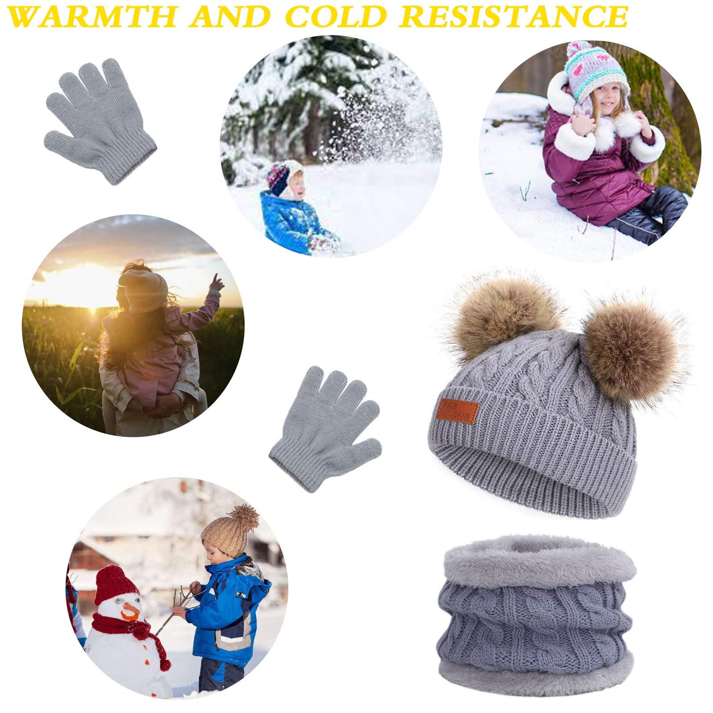 Kinder Wintermütze Schal Handschuhe Set - Strickmütze Beanie Hut für Mädchen Jungen 3-8 Jahre - Warme Winter Bekleidung