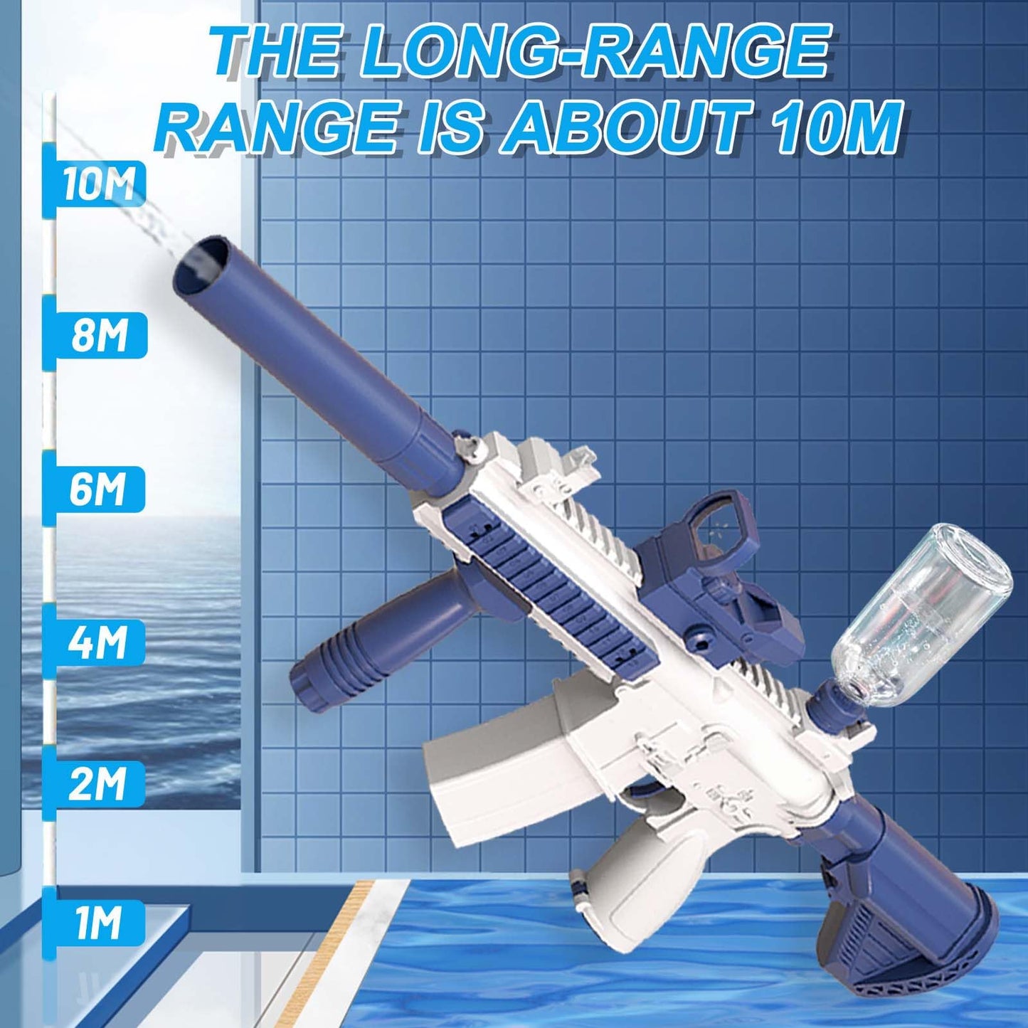Elektrische Wasserpistole Sehr Stark Wassermaschinenpistole mit Wiederaufladbare Batterie Squirt Gun Wasser Spielzeug bis zu 20ft,Outdoor Water Gun Schießspiel für Erwachsene and Kinder (Blau)