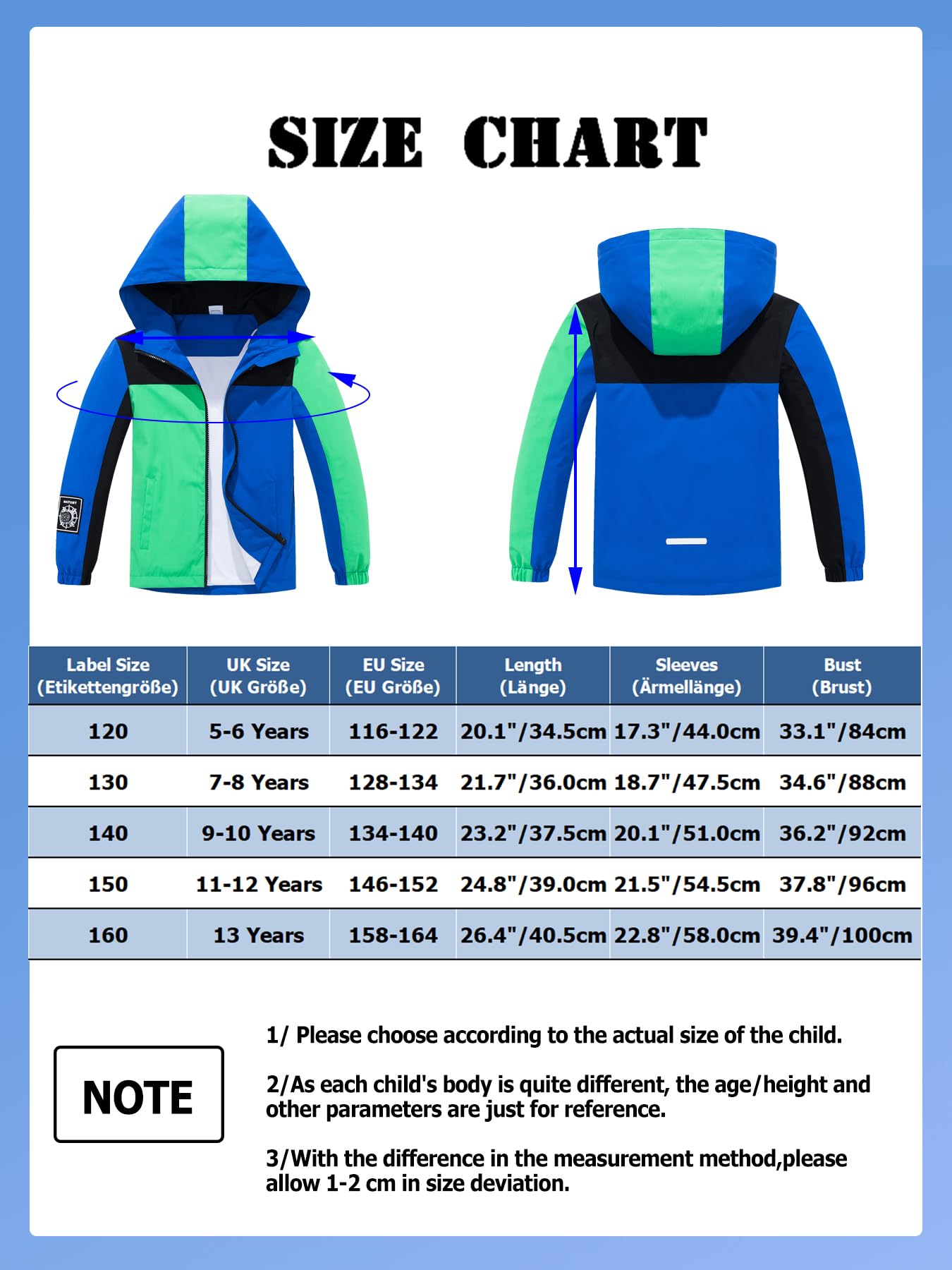 NATUST Kids Boys Waterproof Jacket Lightweight Transition Jacket Windproof Rain Jacket with Hood