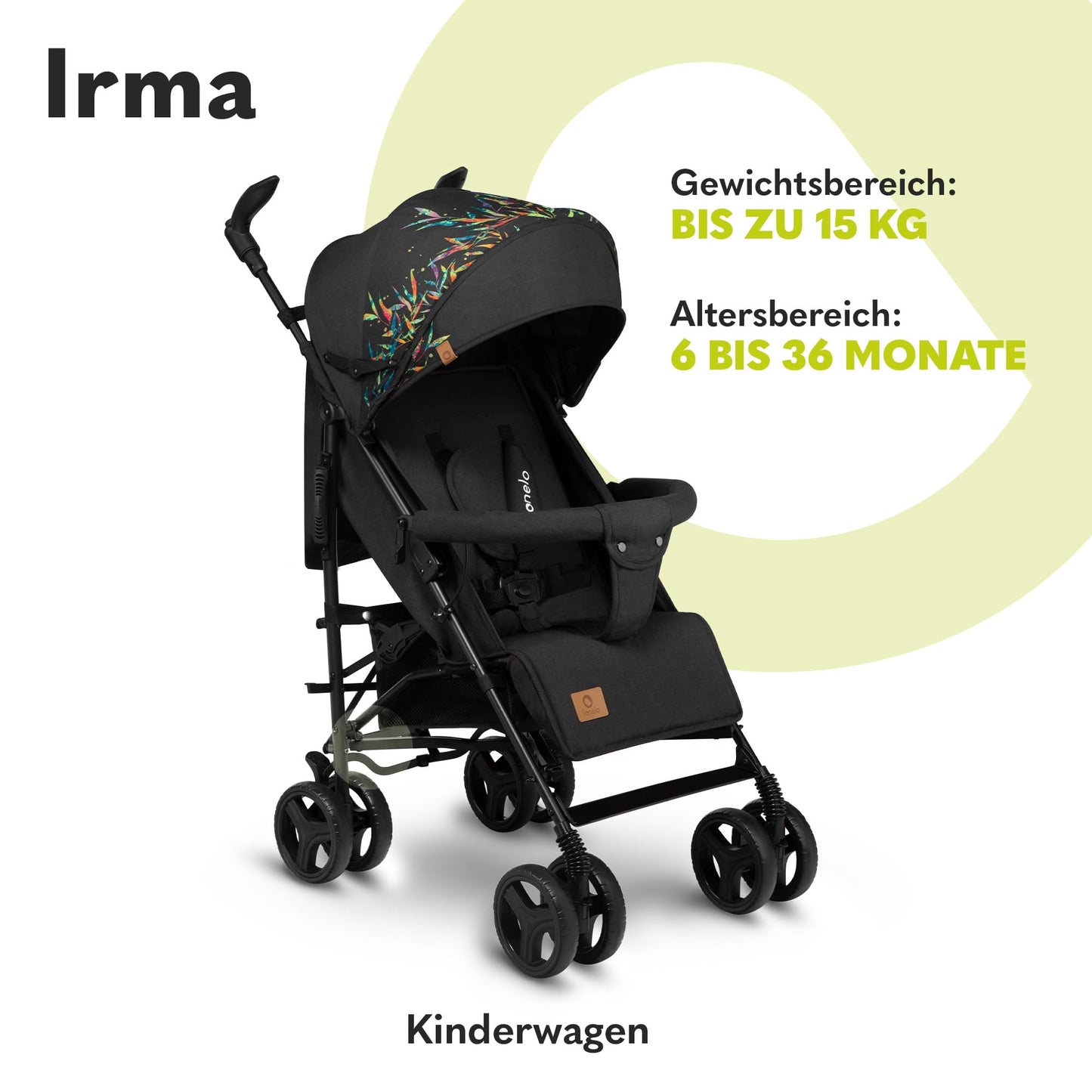 Lionelo Irma Pushchair up to 15 kg, Lightweight Modern Pushchair with Reclining Function, Foldable, Large 6 Inch Wheels, Large Basket, Bag, Mosquito Net