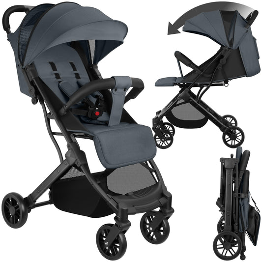 tectake® Buggy Kinderwagen von 0 bis 3 Jahre, Wagen für Baby Erstausstattung Neugeborene und Kinderbuggy, einhändig faltbarer Reisebuggy, Reisekinderwagen, Baby Wagen mit Verdeck - grau/beige - Meloni2
