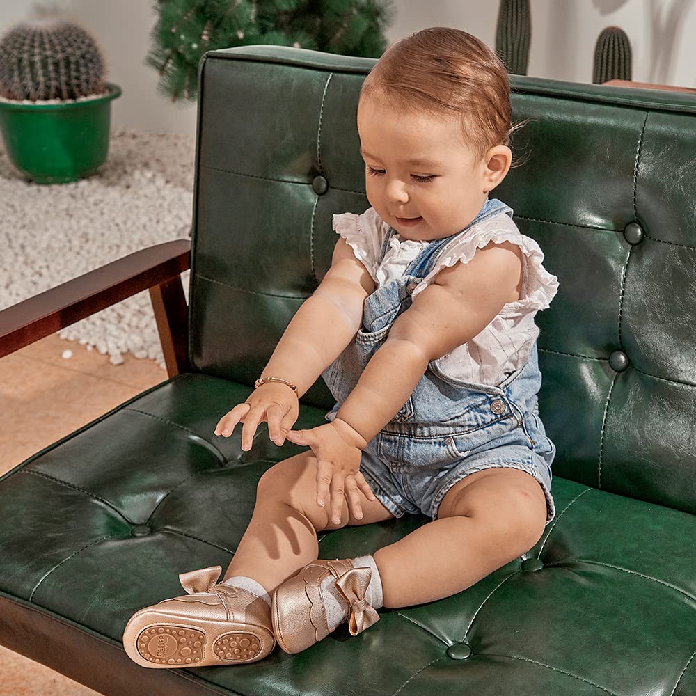 MASOCIO Babyschuhe für Mädchen mit Schleife – Rutschfeste Party Ballet Flats für Kleinkinder