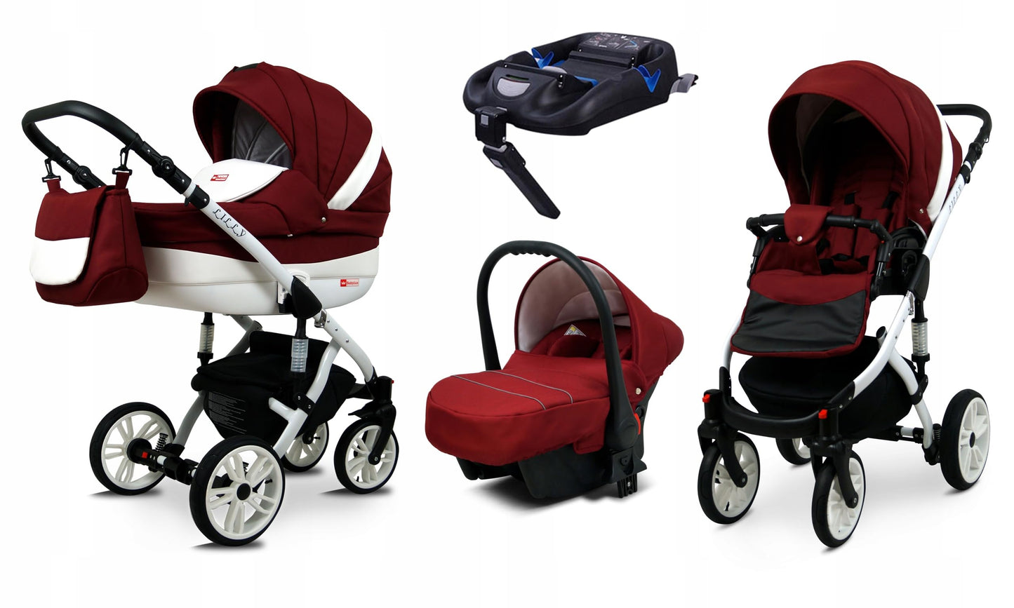 BabyLux® Bambimo Kinderwagen Set 3 in 1 - Lilly - incl. Babywanne, Buggy Sportsitz, Auto-Babyschale - Autositz - Kinderwagenset - Kombikinderwagen mit Wickeltasche, Regenschutz usw.