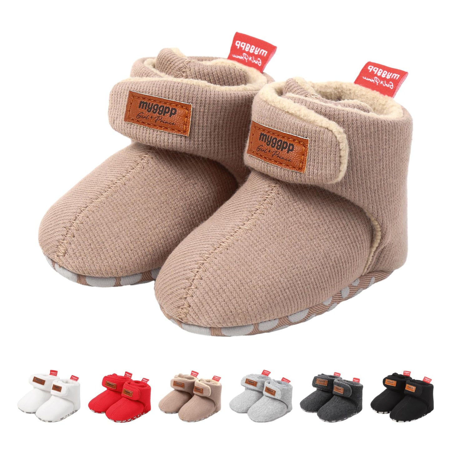 Tolaler Baby Newborn Fleece Booties Unisex, Thickened Lining, Warm Baby Winter Shoes, Adjustable Non-Slip with Soft Sole, Baby Booties/Everyday Wear (0–18 Months)