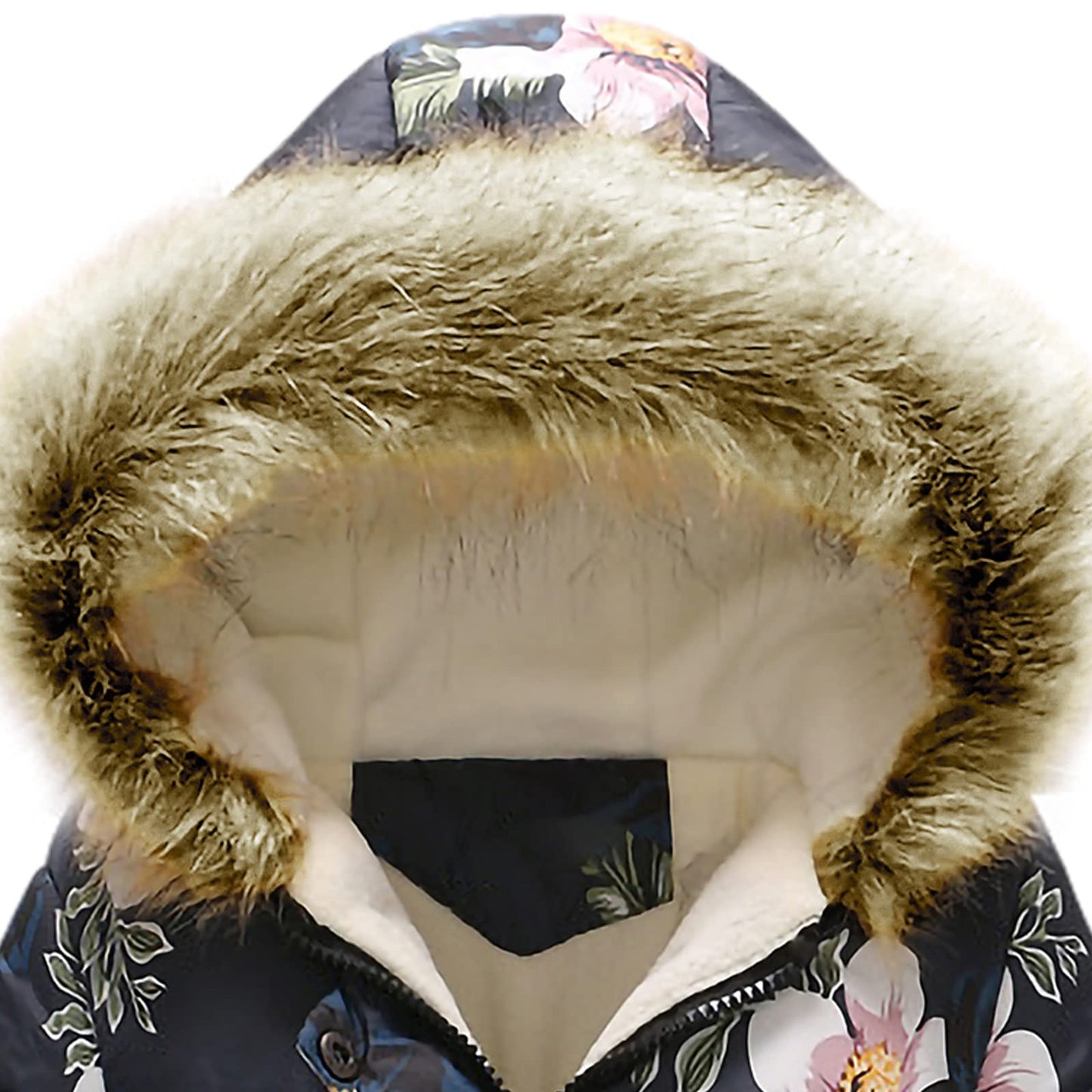 amropi Girls' Floral Winter Jacket with Fur Hood Warm Winter Coat Children's Jacket for 2-10 Years
