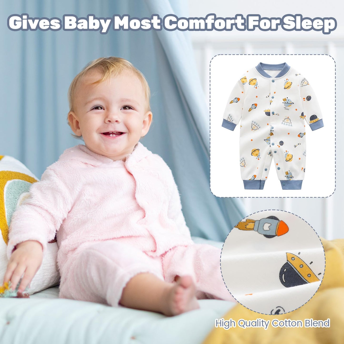 Babyschlafanzug Jungen Strampler, Baumwolle Einteiler mit Druckknöpfen - Atmungsaktiv Langlebig Weich - Ideal zum Spielen Schlafen 0-3 Monate