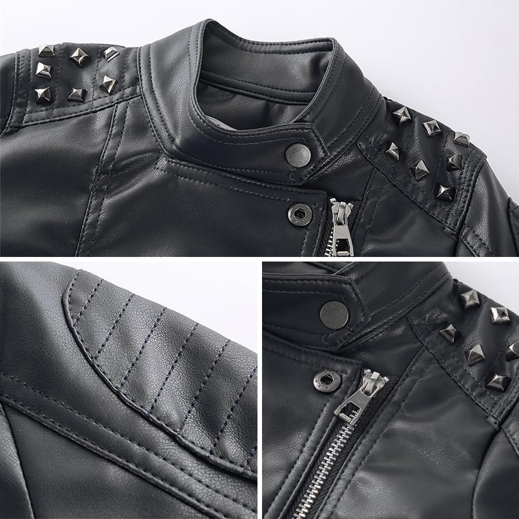 linboo Leather Jacket Boys Transition Jacket Spring Autumn Kids Bomber Jacket Motorcycle Biker Jacket Girls Faux Leather Jacket