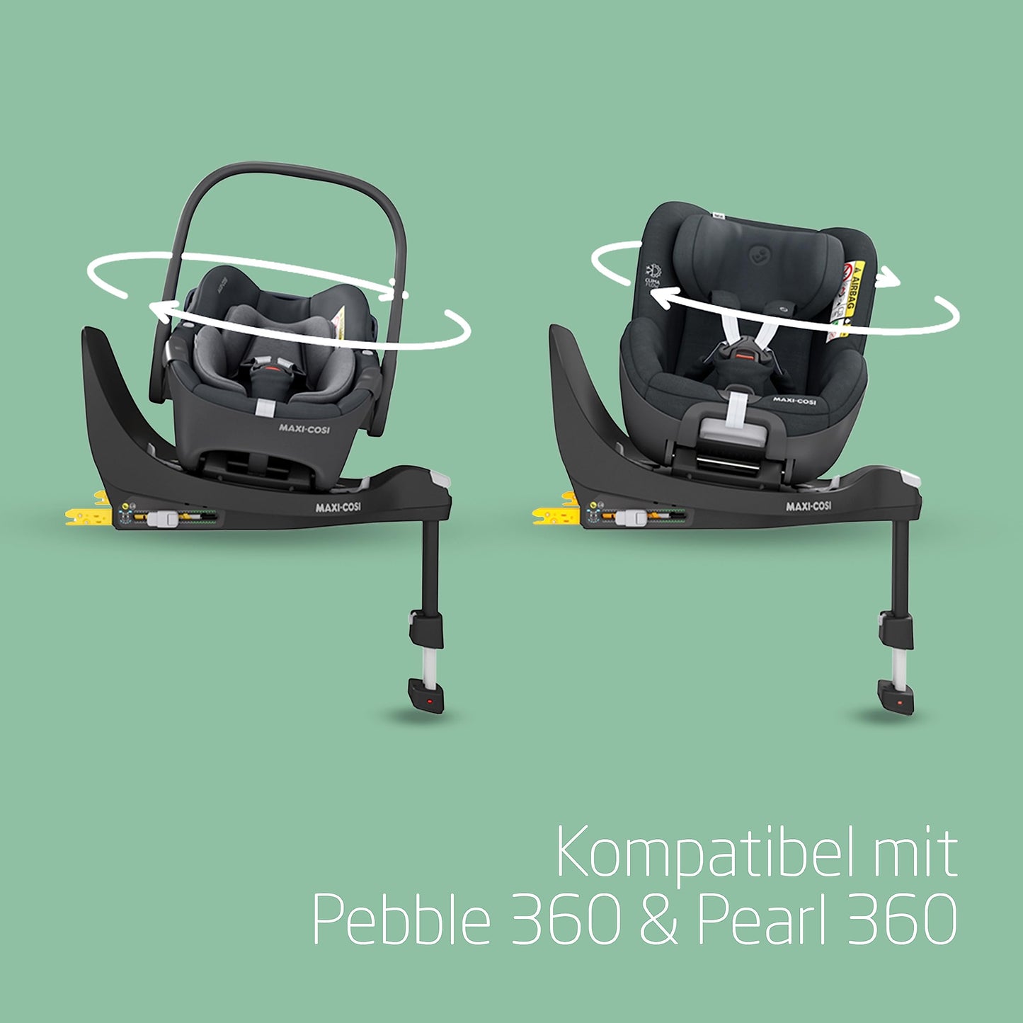 Maxi-Cosi Pebble 360 i-Size Babyschale Drehbar, Neugeborenen Autositz 360 Grad, 0–15 Monate (40–83 cm), Drehung mit einer, ClimaFlow, Easy-In-Gurt, G-CELL Seitenaufprallschutz, Essential Green