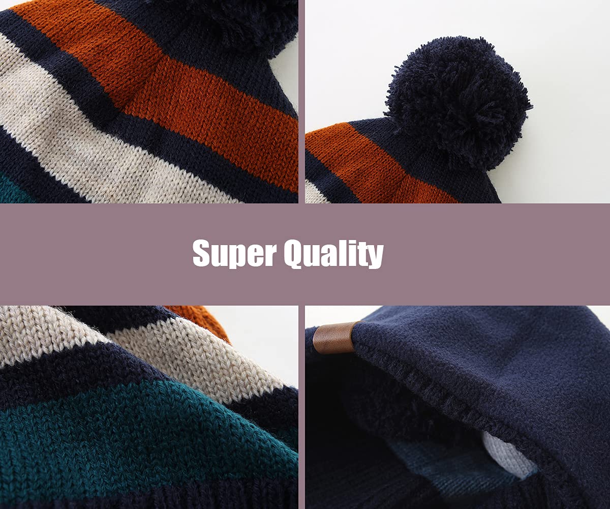 AHAHA Girls' Winter Hat, Earflap Beanie, Pompom Knitted Hats
