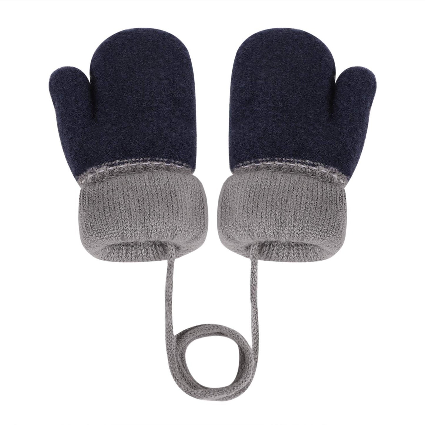 Kids Winter Gloves Mittens Baby Cartoon Mitten Neck Gloves Thick Double Knitted Glove with Plush,0 - 3 years old, Playing, Running, Skiing