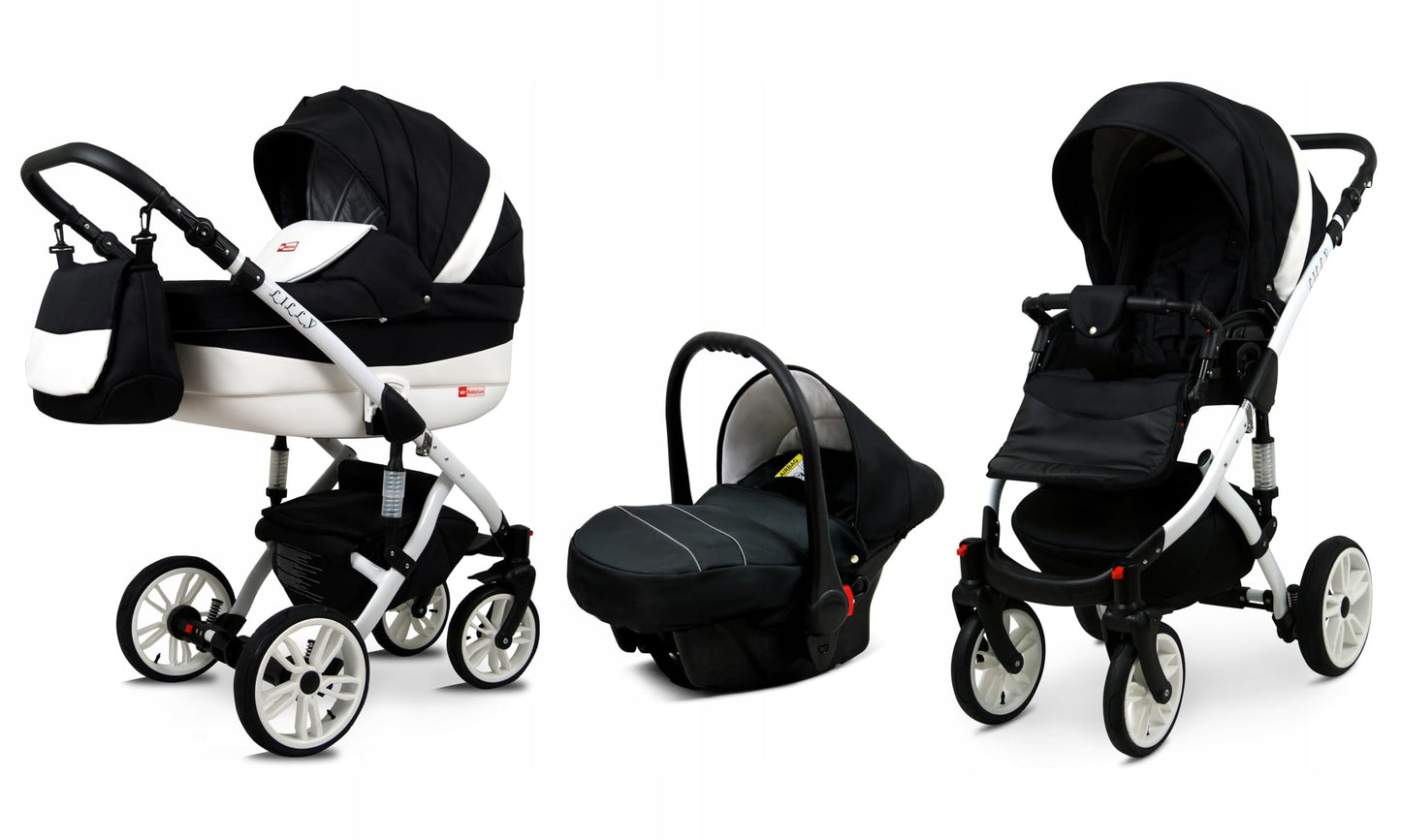 BabyLux® Bambimo Kinderwagen Set 3 in 1 - Lilly - incl. Babywanne, Buggy Sportsitz, Auto-Babyschale - Autositz - Kinderwagenset - Kombikinderwagen mit Wickeltasche, Regenschutz usw.