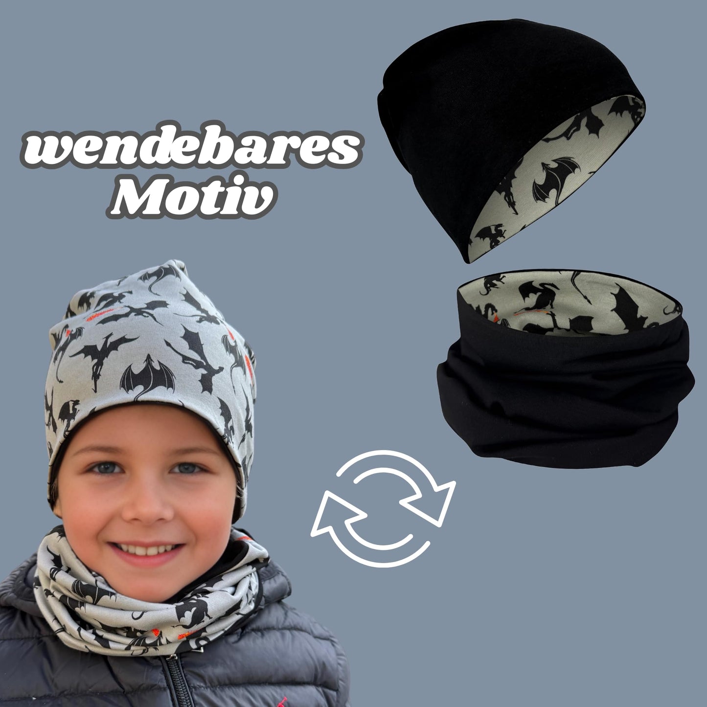 HECKBO Children's Beanie Hat & Scarf, Tube Scarf Set, for Girls and Boys, 95% Cotton, Autumn, Spring, Winter