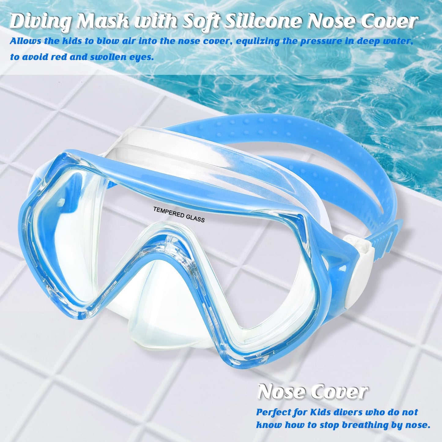 WOVOKA Taucherbrille Kinder, Schwimmbrille Kinder für 4-12 Jahre, Tauchmaske Schnorchelmaske Nasenabdeckung 180°Panorama HD Anti Nebel Anti-Leck für Jungen Mädchen Jugendliche