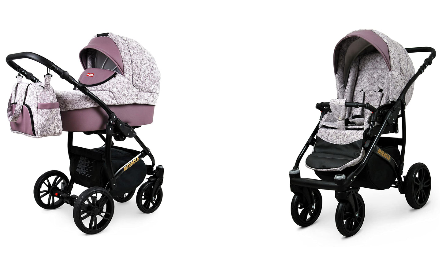 BabyLux Miracle 2-in-1 Baby Pushchair Deep and Pushchair with Accessories Adjustable and Foldable Aluminium Construction Waterproof Non-Removable Wheels Gold Leaf