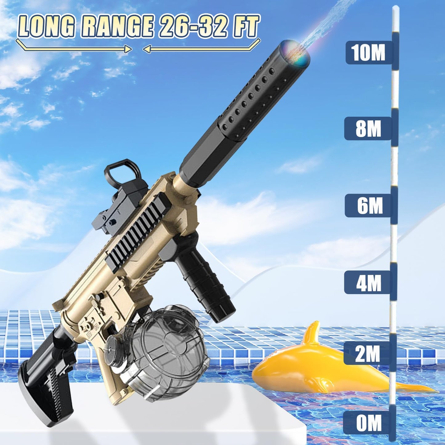 Elektrische Wasserpistole Sehr Stark Wassermaschinenpistole mit Wiederaufladbare Batterie Squirt Gun Wasser Spielzeug bis zu 20ft,Outdoor Water Gun Schießspiel für Erwachsene and Kinder (Blau)