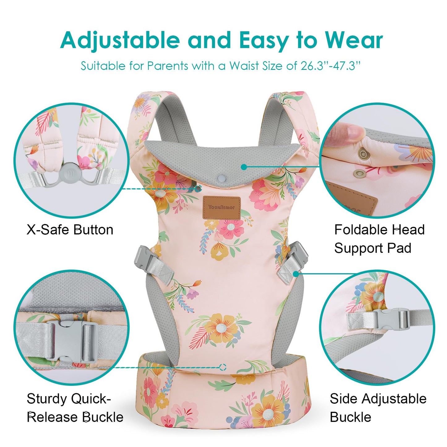 YooxArmor Babytrage für Neugeborene ab Geburt,Ergonomische gemütlich und leichtgewichtig Babybauchtrage mit Nackenstütze,Rückentrage Baby-Tragetasche Geeignet für 3-30 kg