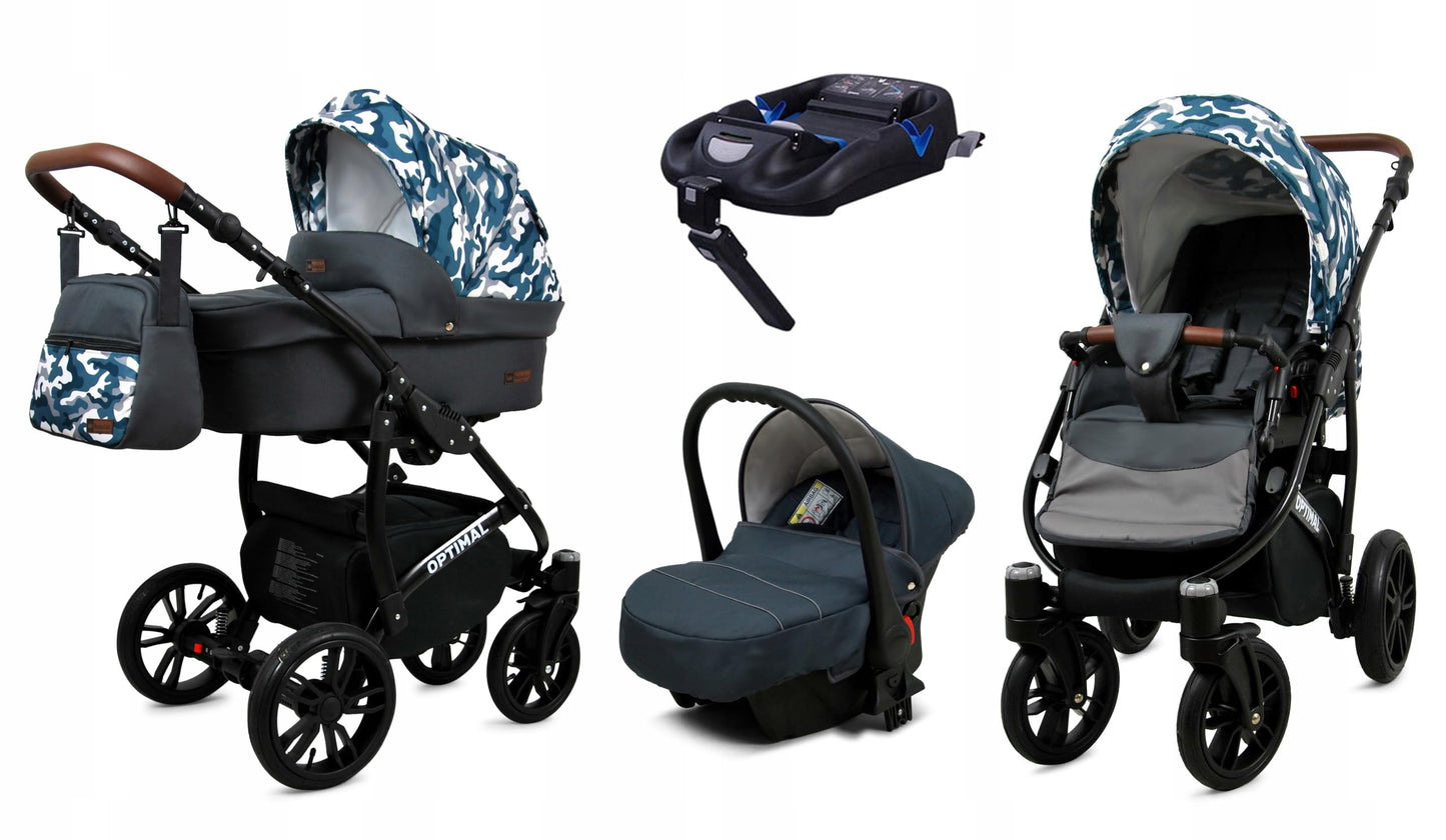 BabyLux® Kinderwagen Set 4 in 1 - Optimal - incl. Babywanne, Buggy Sportsitz, Auto-Babyschale, ISOFIX-Basisstation - Autositz - Kinderwagenset - Kombikinderwagen mit Wickeltasche usw.