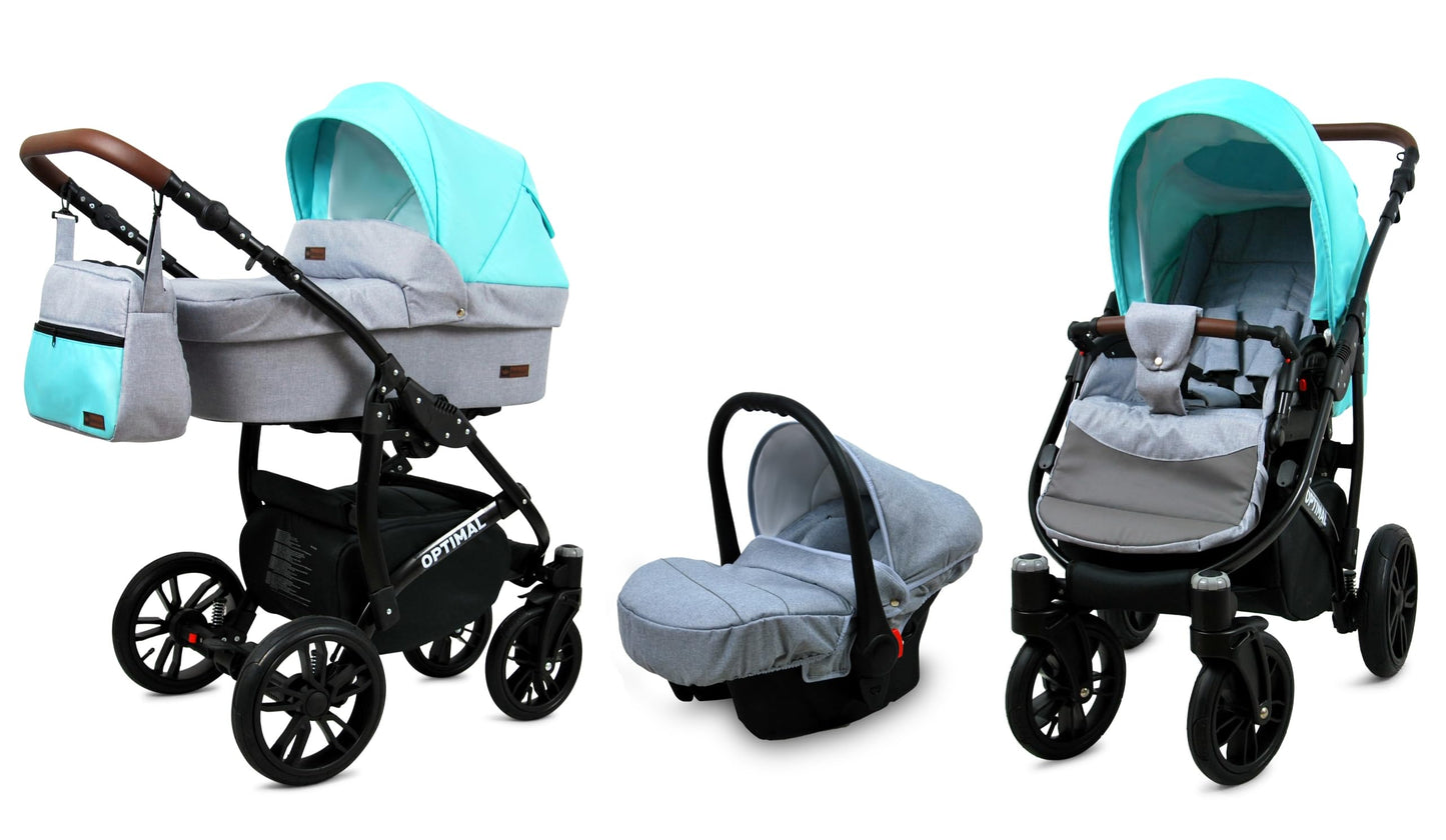 BabyLux® Kinderwagen Set 4 in 1 - Optimal - incl. Babywanne, Buggy Sportsitz, Auto-Babyschale, ISOFIX-Basisstation - Autositz - Kinderwagenset - Kombikinderwagen mit Wickeltasche usw.