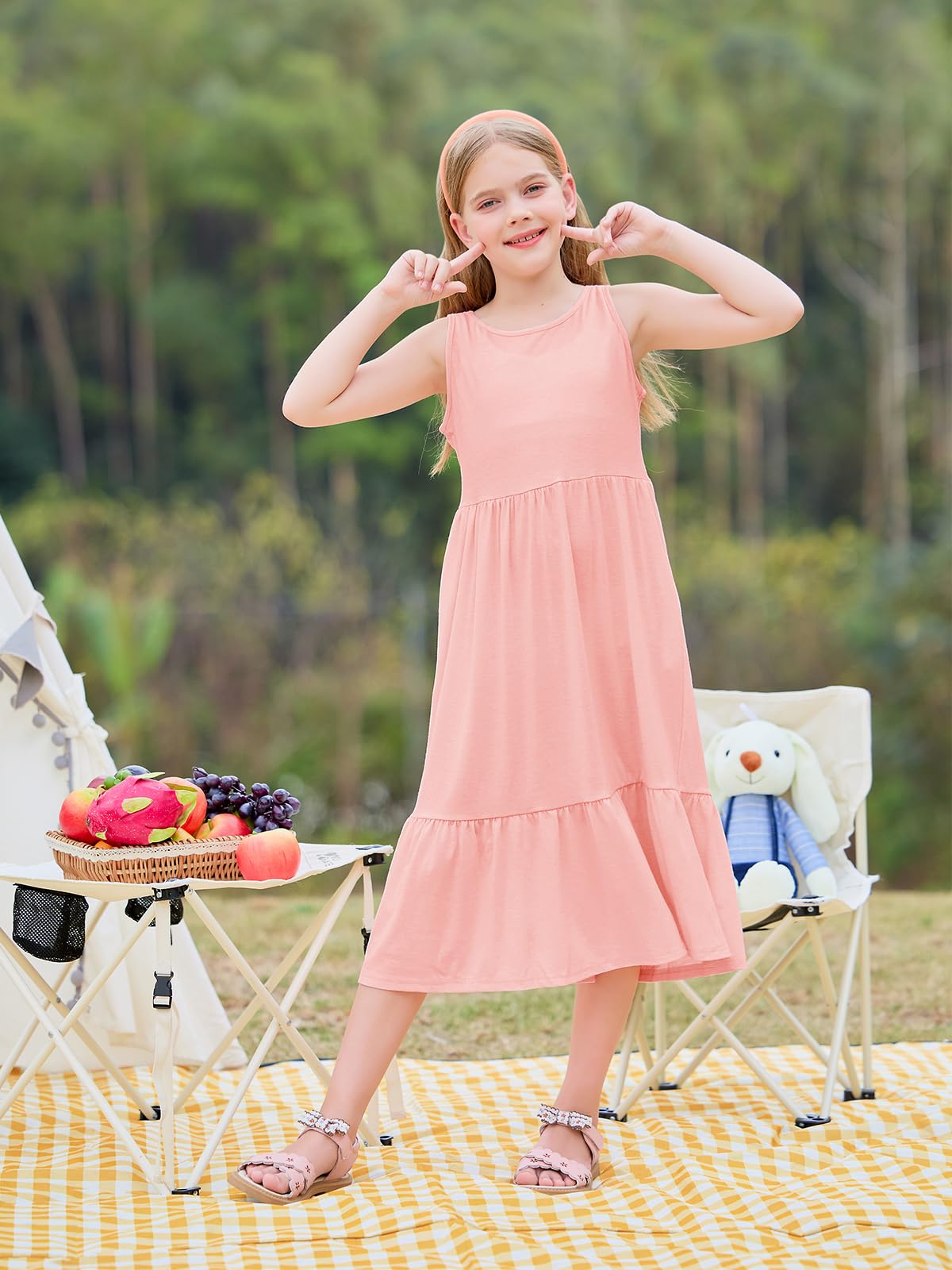 Haloumoning Girls' Dresses Summer Sleeveless Dress Round Neck Tank Top Dress Kids Long Casual Dress Sundress