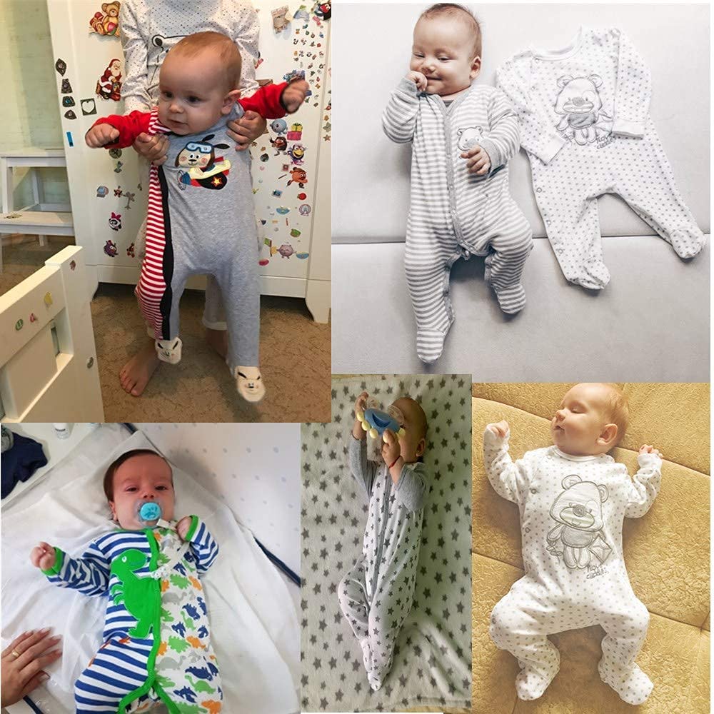 Kiddiezoom Unisex Baby Boys Girls Sleepsuit Pajamas Cotton Overalls Rompers, 3 Pack