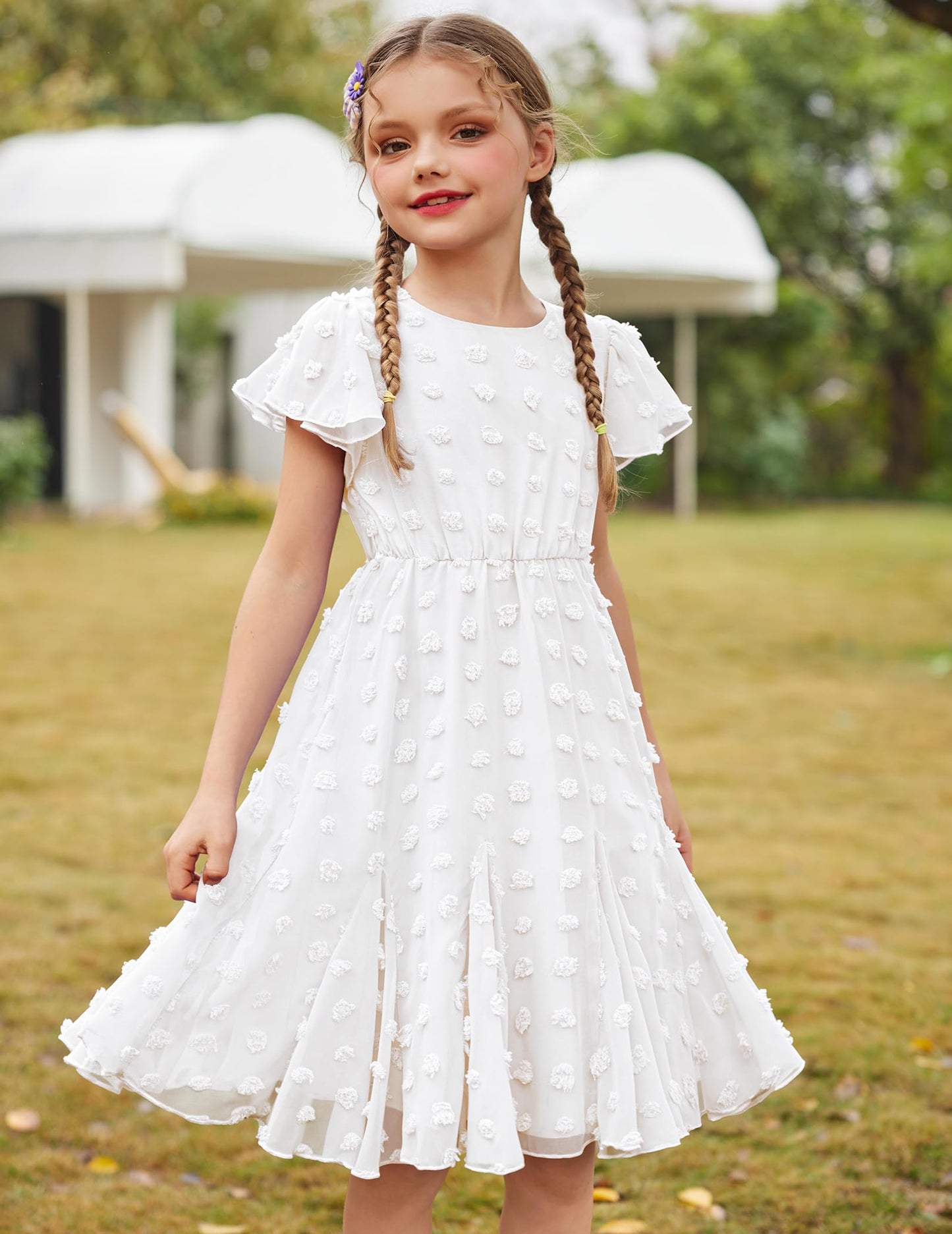 Flypigs Kleid Mädchen Festlich Hochzeit Party Kurzarm Sommer Freizeitkleid Prinzessin Chiffon Kleider Kinder Teenager Kleidung 3-12 Jahre
