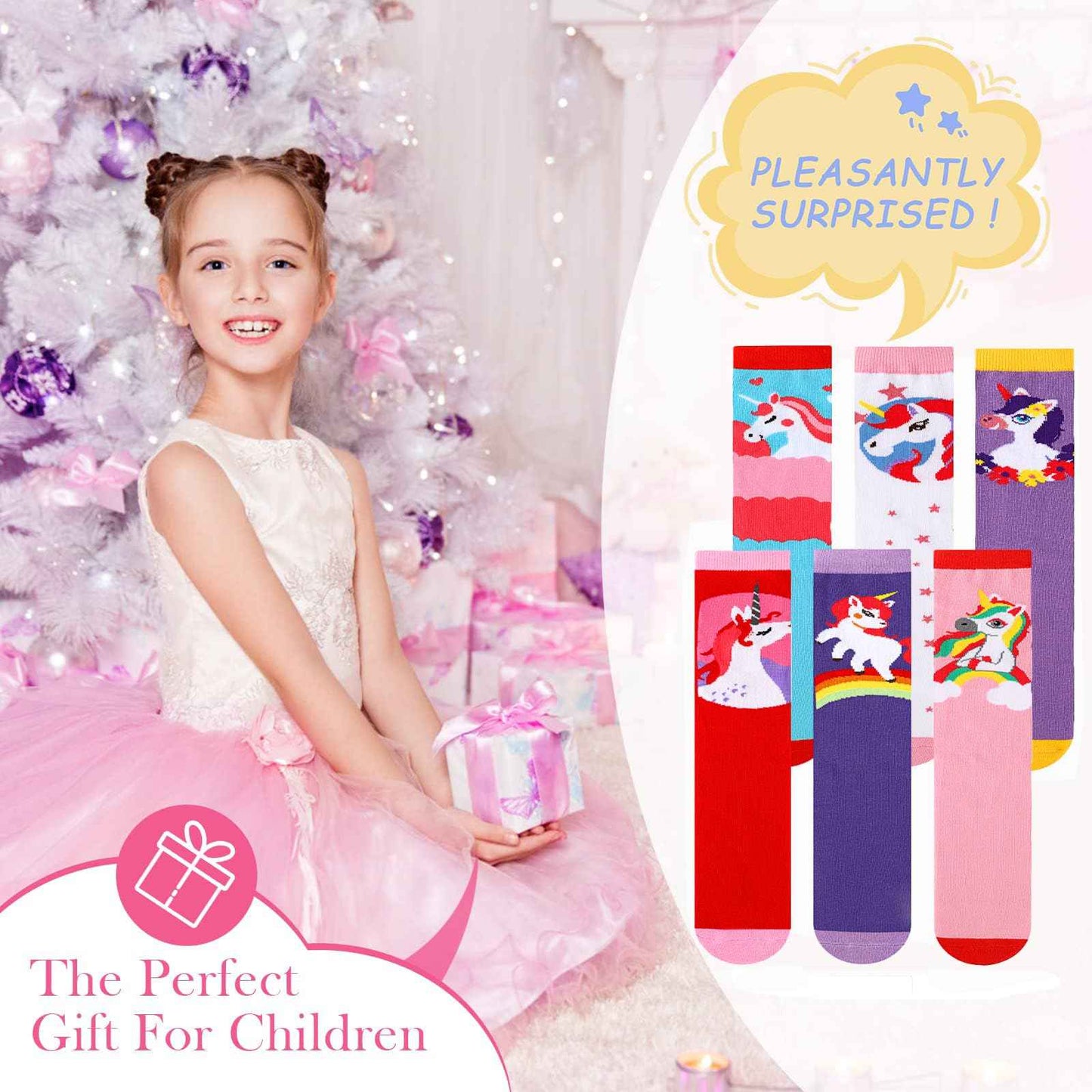 PHOGARY 6 Pairs of Knee Socks for Girls, Cute Socks Colourful Socks Children, Warm Knee Socks Children, Medium Calf Length, Long Knee Socks Girls from 3 to 12 Years, One Size
