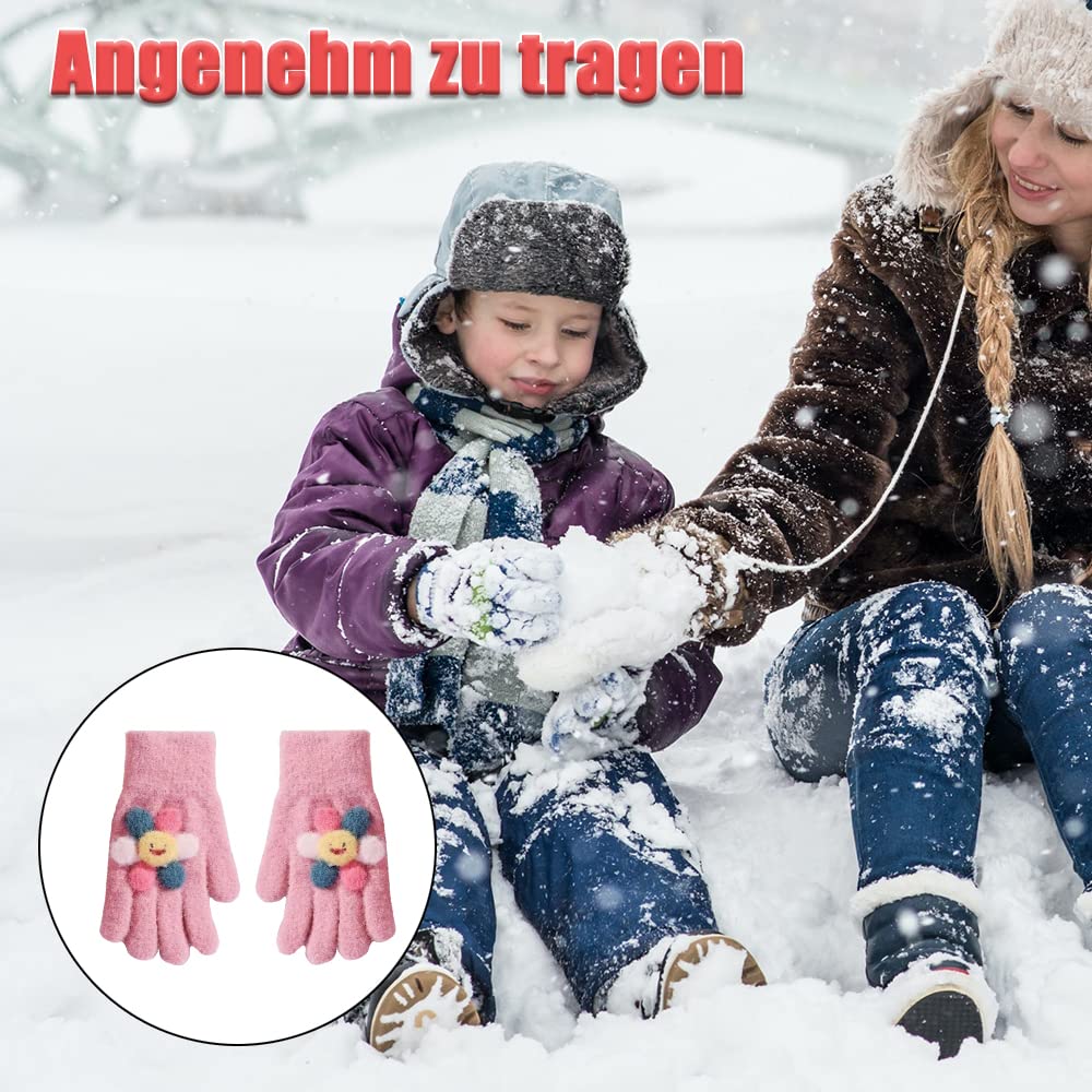 ZDQC 2 Paar Warme Strickhandschuhe Kinder,Süße Handschuhe Kinder,Handschuhe Kinder Stretch,Winter Warme Strickhandschuhe,Vollfinger Handschuhe,Fingerhandschuhe Kinder Winter