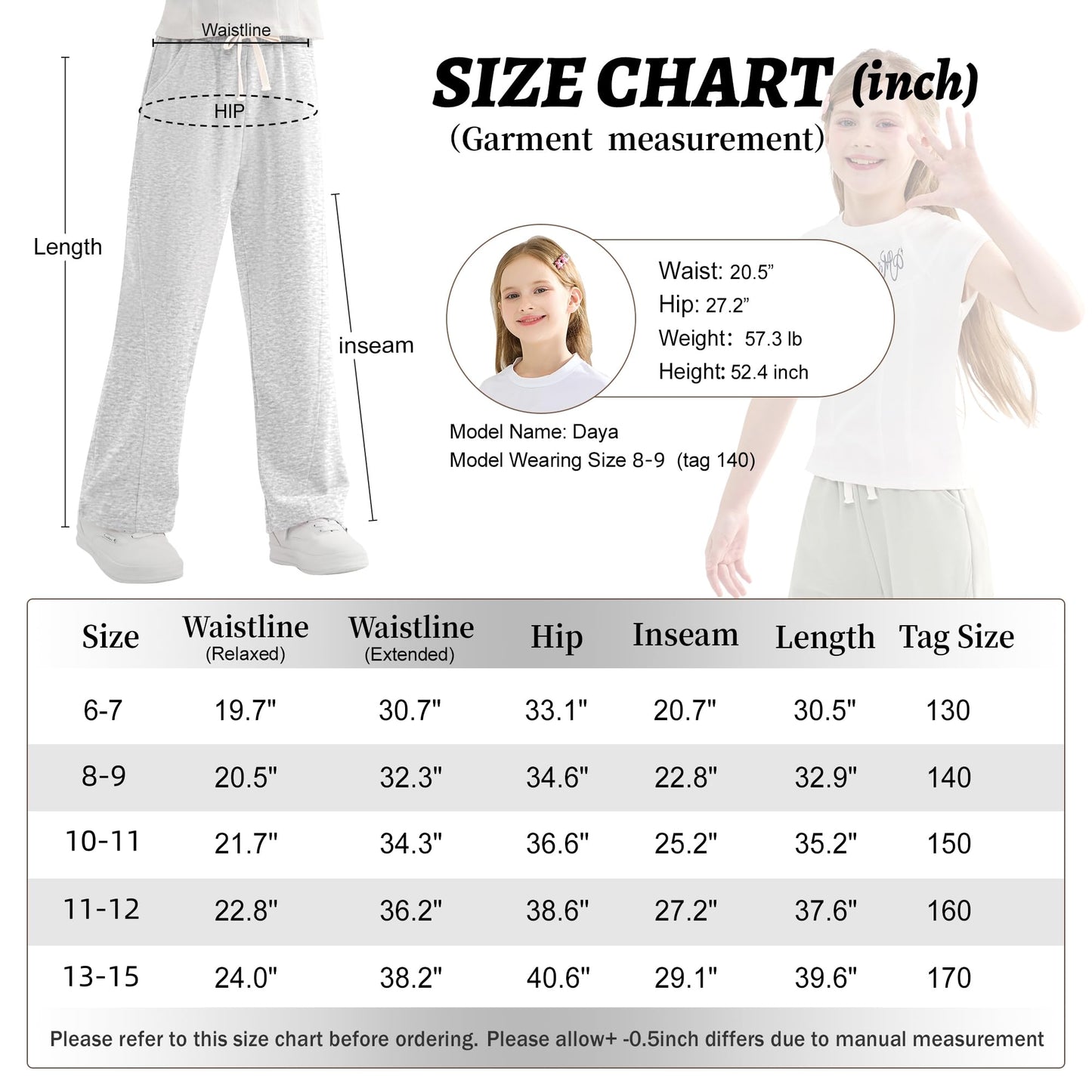 Rolanko Girls' Elastic Waistband Joggers, Loose Fit, Kids' Sports Sweatpants, Casual Comfort