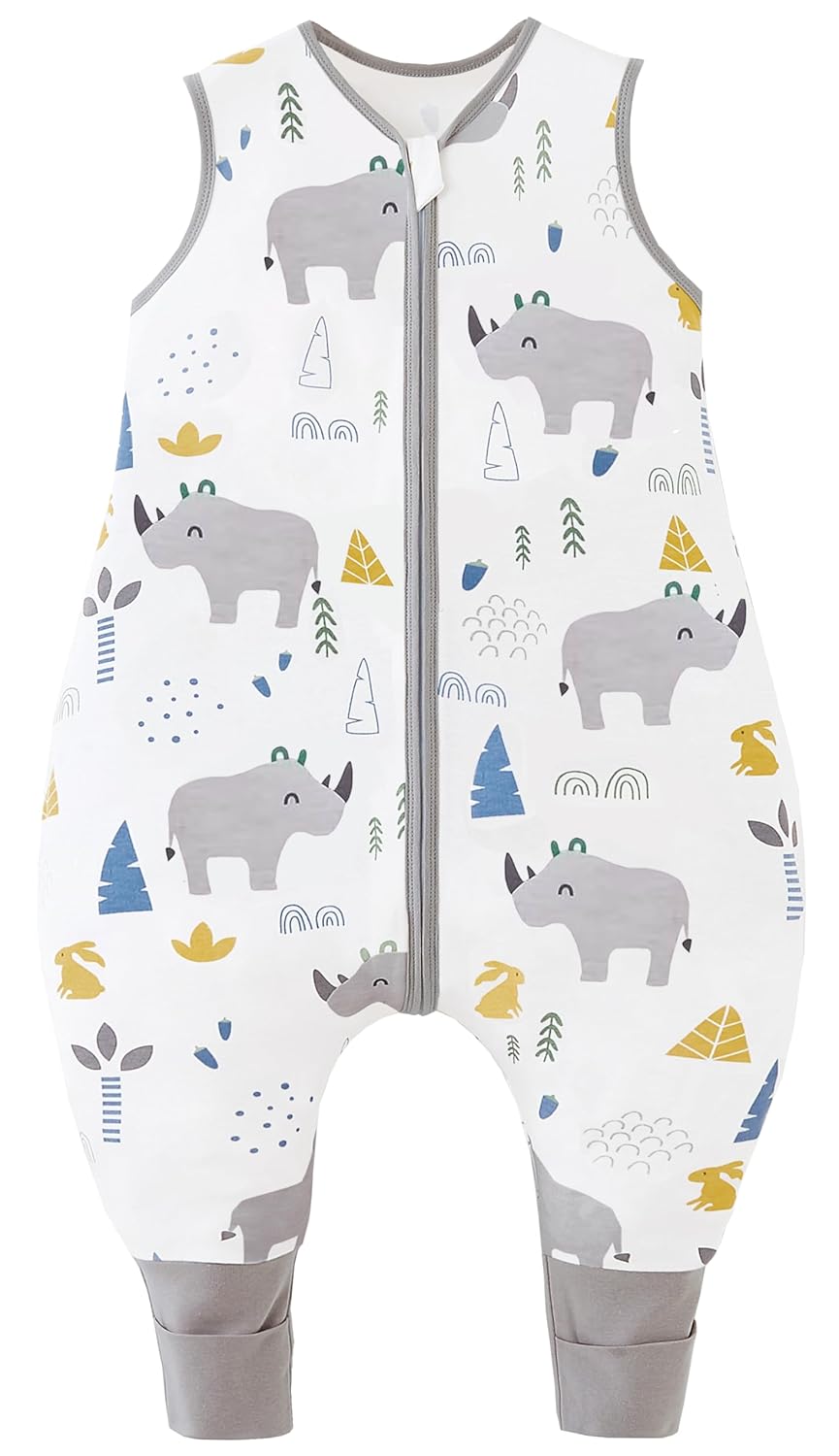 Chilsuessy Baby Sleeping Bag with Legs, 1.5 Tog, Sleeping Bag, 100% Cotton, All-Year Sleeping Bag with Feet, Baby Sleeping Bag, Children, 1.5 Tog/Zebra, 80 cm / Baby Height 85–95 cm