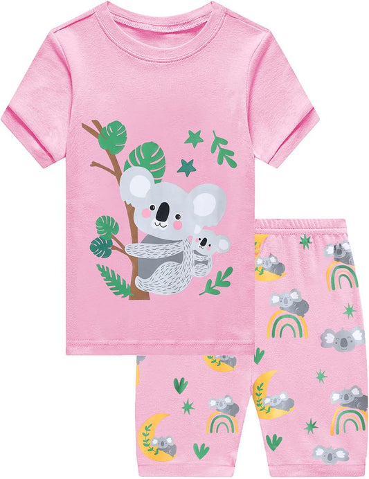 EULLA Mädchen Schlafanzug Kinder Kurz Einhorn Dino Katze Prinzessin Hase Pyjama Set Sommer Kleidung Zweiteiliger Nachtwäsche Baumwolle 92 98 104 110 116 122