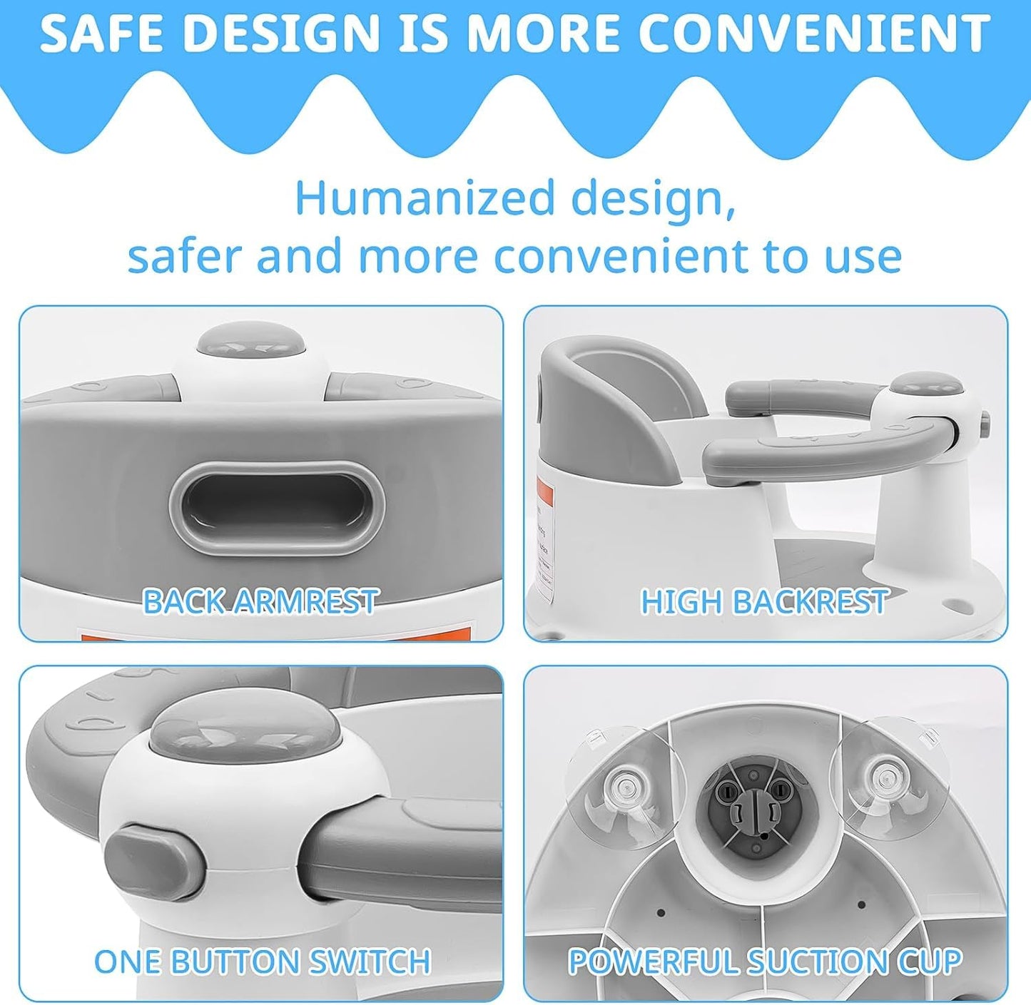 Baby Bath Seat for Babies from 6 Months, Non-Slip Baby Bath Chair, Portable Bath Seat with Suction Cups, Baby Bathtub Toddler Bath Support for Shower (Yellow)