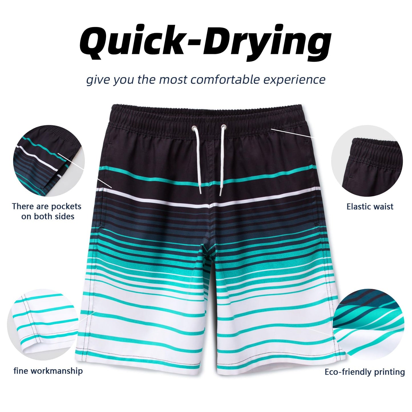 MEILONGER Badehose Jungen Badeshorts Schnelltrocknend Boardshorts mit Netzfutter Taschen und Verstellbarem Tunnelzug
