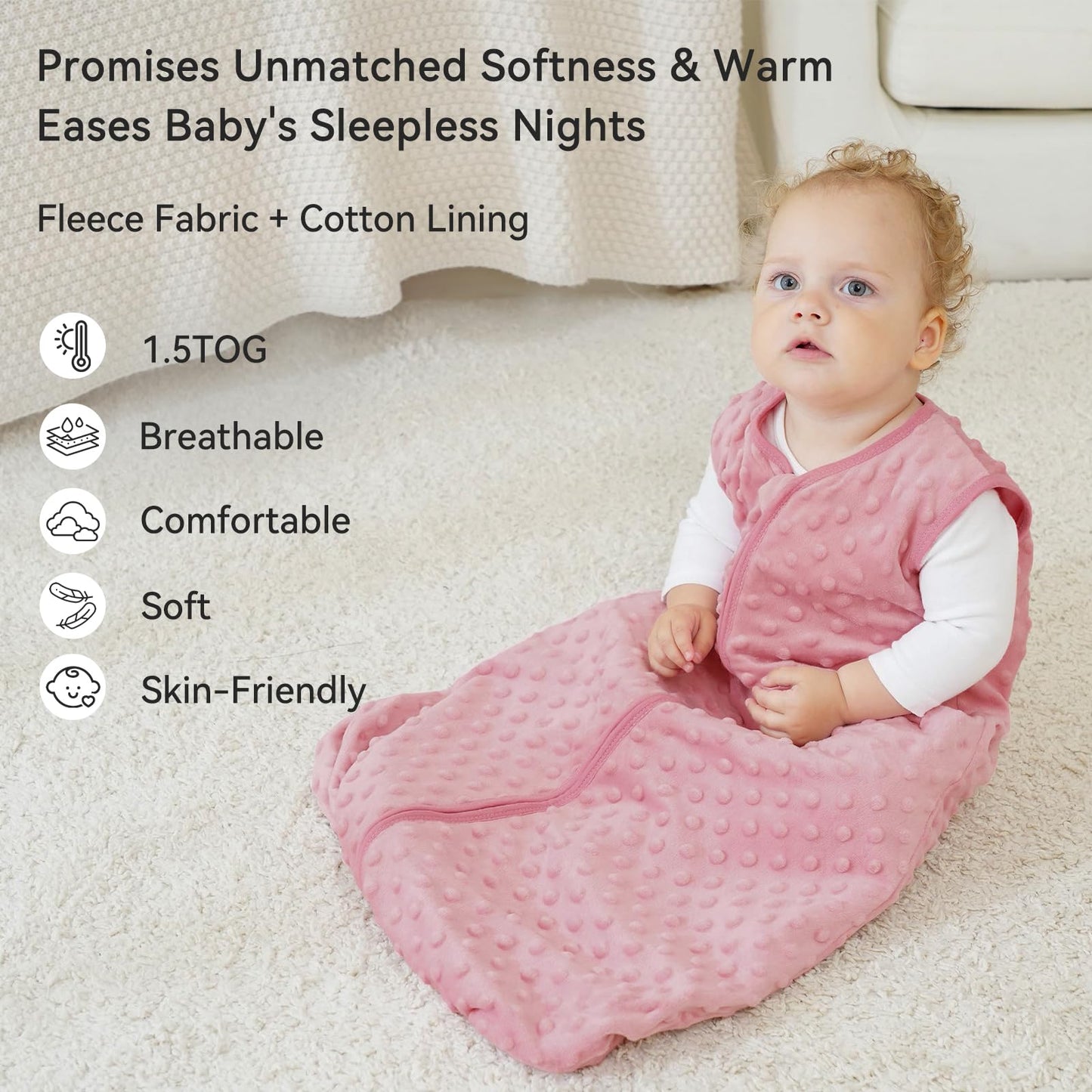 Unnivoll Baby Sleeping Bag, 1.5 Tog Baby Sleeping Bag, 0-6 Months, Pack of 2, Sleeping Bag, Winter, Autumn, 67 cm, for Boys and Girls, Newborns, Coffee