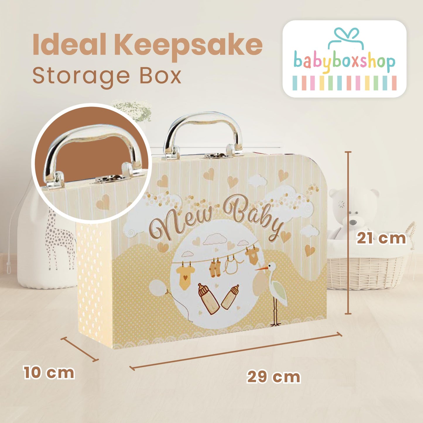 Baby Box Shop Babyparty Geschenk - 12 Baby-Essentials, Baby Geschenkset, Baby Geschenkkorb, Geschenke für eine Babyparty, Neugeborene Geschenkset, Neugeborenen Geschenk, Baby Geschenk Set - Creme