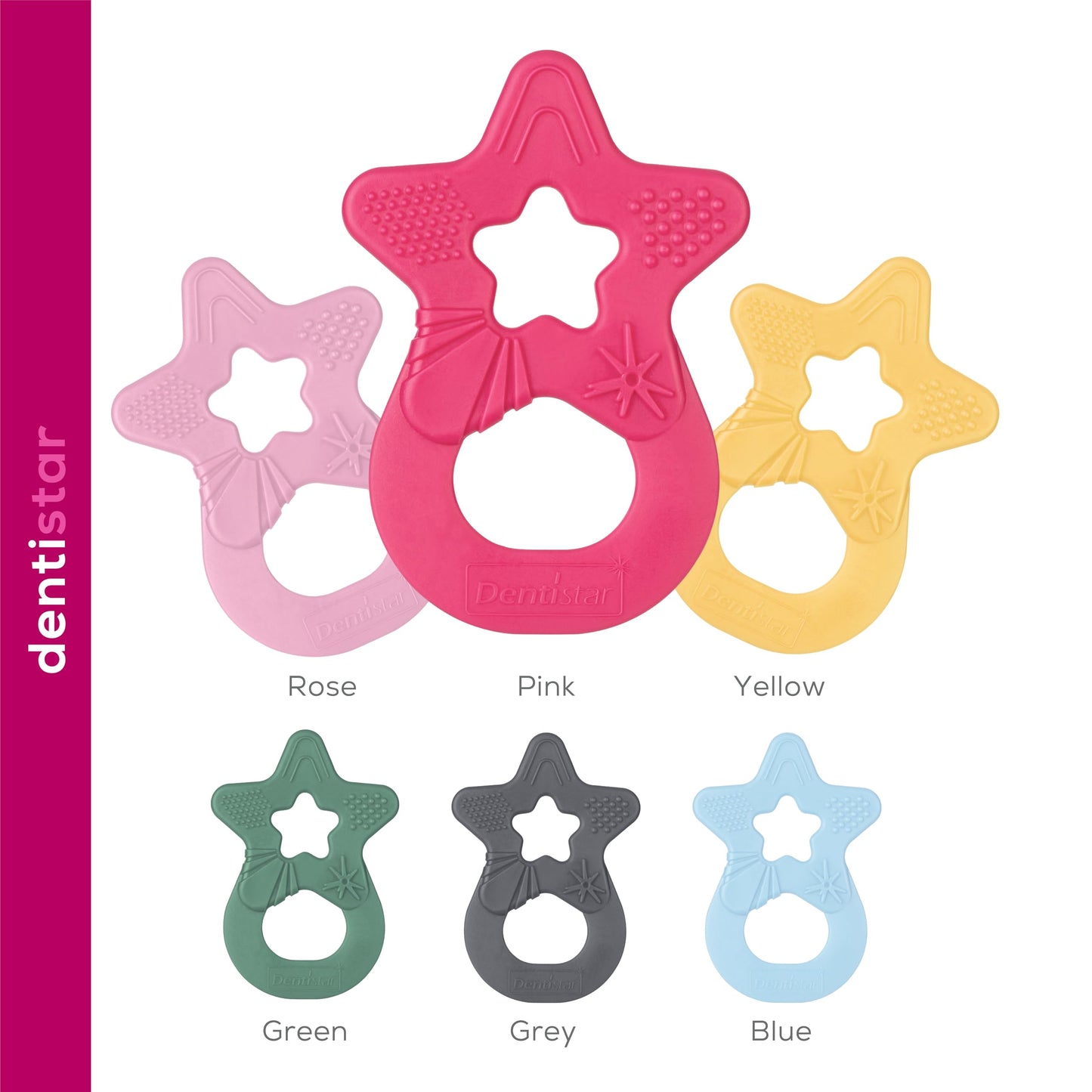 Dentistar Beißring 2er-Set – Teether für Babys & Kleinkinder ab 3 Monate – Baby Beißring mit Griff aus weichem Material zur Zahnungshilfe & Massage – Made in Germany – Pink & Lila