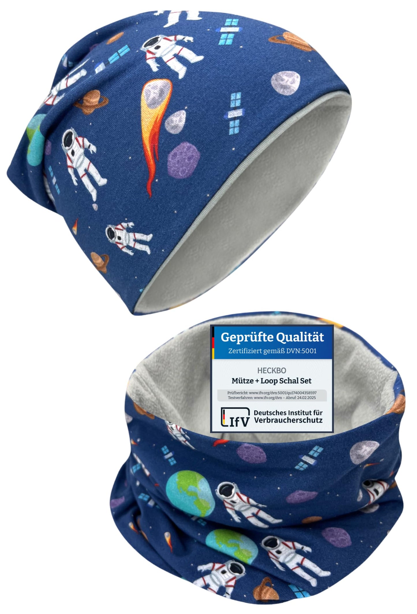 HECKBO Children's Beanie Hat & Scarf, Tube Scarf Set, for Girls and Boys, 95% Cotton, Autumn, Spring, Winter