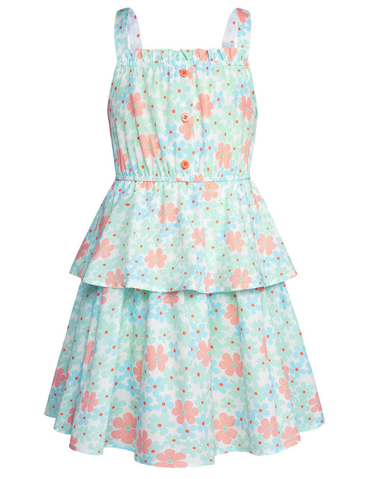 GRACE KARIN Mädchen Sommer Blumen Kleid Kinder Prinzessin A-Linie Freizeit Swing Kleid Verstellbare Spaghetti-Träger Doppelter Saum