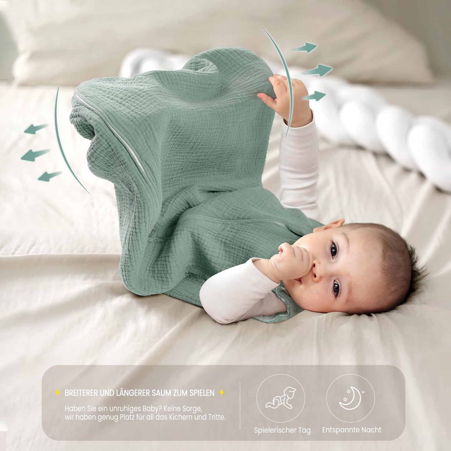 lulumoon Baby Sleeping Bag for 3-9 Months: Muslin Sleeping Bag Baby for Boys and Girls - Cotton Baby Sleeping Bag for 70 cm All-Year Children's Room