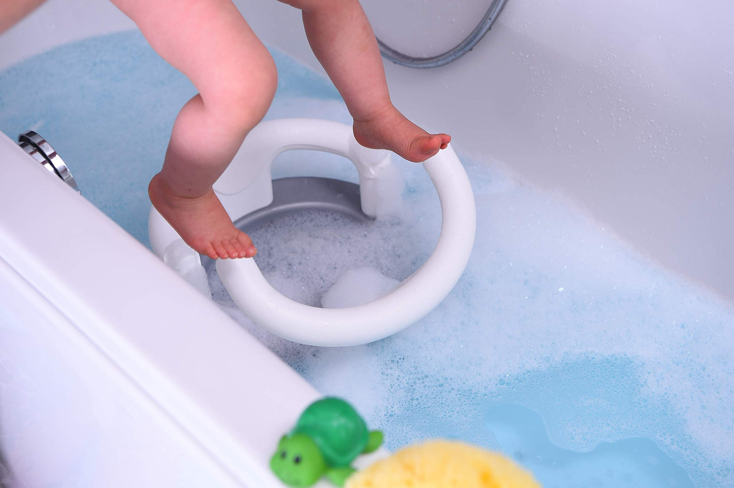 Rotho Babydesign Badewannensitz 3-farbig mit grauem Boden - Rutschfeste und hoher Sitzkomfort mit Kindersicherung - Sitzhilfe - Badesitz